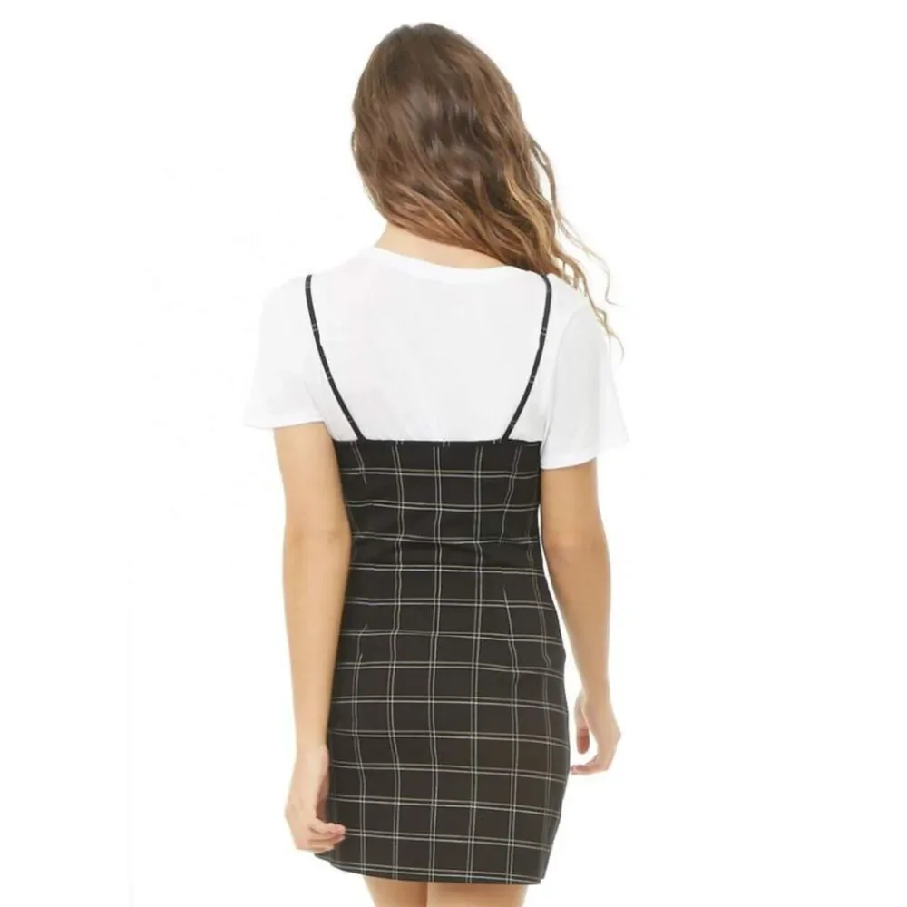 Dark Academia Mushroom Plaid Spaghetti Mini Dress